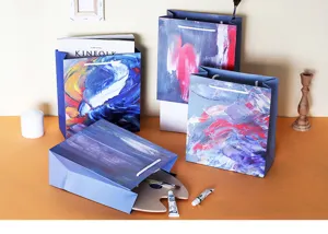 Bolsas de papel de regalo de arte estilo INS diseño de pintura al óleo abstracta portátiles.