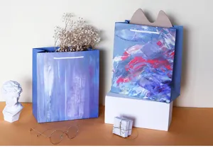 Bolsa de regalo de papel estilo pintura al óleo artística para cumpleaños y ropa.