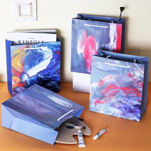 Bolsas de Regalo de Arte de Pintura al Óleo Abstracta Estilo Ins Bolsas de Papel de Cartón Con Asa Para Cumpleaños Fiesta