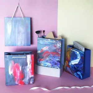 Bolsas de regalo de papel estilo INS artísticas, diseño de pintura al óleo abstracta, elegantes.