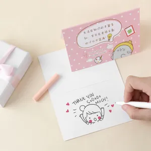 Süße Grußkarte für Lehrer mit Cartoon-Design und blanko Innenseite für herzliche Nachrichten.