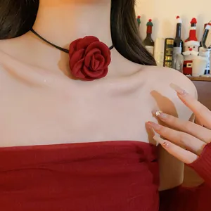 Französische Luxus Mode Rote Rose Blume Choker Halskette Elegante Damen Halsschmuck