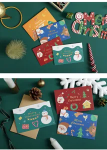 Weihnachtsgrußkarten Set, süße Cartoon Feiertag Wunschkarten mit Umschlägen und Deko.