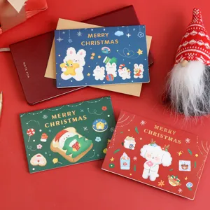 Süße Cartoon Weihnachten Grußkarten Set mit Umschlägen, festliche Glückwunschkarten Ansicht.