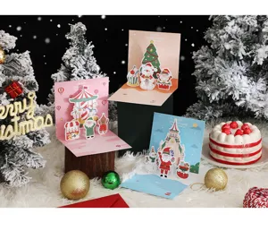 Weihnachten 3D Pop-Up Grußkarten Set mit süßen Cartoon-Motiven, ideal als Festgeschenk.