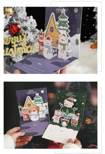 Weihnachts 3D Pop-Up Glückwunschkarten Set mit süßen Motiven, ideal als Festtagsgeschenk.