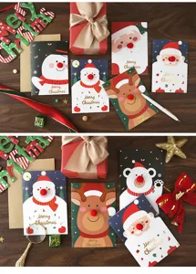 Weihnachtsgrußkarten Set mit niedlichen 3D Plüschnasen und festlichen Goldprägung Motiven.