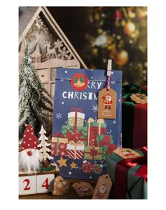 Christmas gift bags and decorative tags set with classic Santa Claus and festive prints.