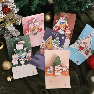 Weihnachten 3D Pop-up Grußkarten süße Cartoon Feiertags-Geschenkkarten mit Umschlägen