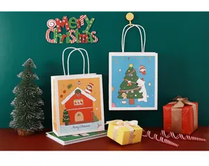 Weihnachtspapiertüten mit niedlichen Cartoon-Mustern, ideal für Geschenke und festliche Deko.
