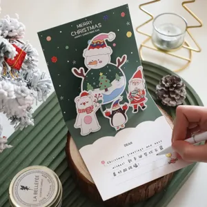 Weihnachten 3D Pop-up Grußkarte mit süßem Cartoon Schneemann und Weihnachtsmann für Feste.