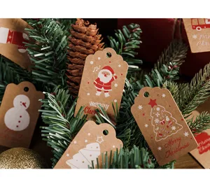 Thickened kraft paper Christmas tags with rope, perfect for holiday gift boxes and decor.