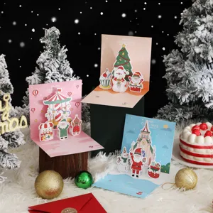 Weihnachten 3D Pop Up Grusskarten Suesse Cartoon Geschenkkarten Feiertag Grusskarte Mit Umschlag
