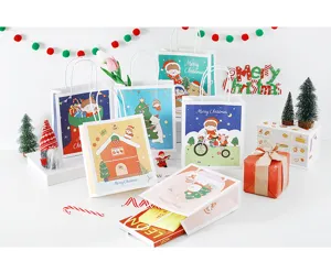 Süße Weihnachtstüten aus Papier mit süßem Mädchen Cartoon Design, stilvolle Geschenktüten.
