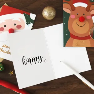 Weihnachtsgrußkarten Set mit niedlichem Rentier und Weihnachtsmann Design für Feiertage.