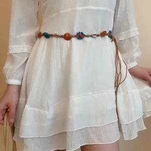Bohemian braided waist chain for women vintage ethnic style belt with beads and shells detail