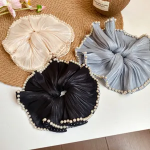 Retro stof parel haarelastiekjes set, elegante bloem haarbanden voor dames en meisjes.