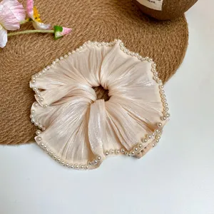 Vintage satin pearl haarscrunchie elegante chique haarband voor vrouwen dagelijkse styling