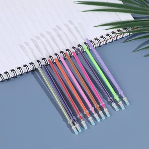 Close-up of colorful gel pen refills set, vibrant ink colors for journal writing and crafting.
