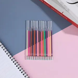 Colorful gel pen refills set for journaling and DIY crafts, neatly arranged on aesthetic background.