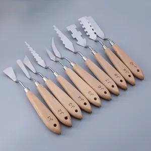 10 stuks roestvrij staal paletmes set schilderspatel houten handvat olieverf kunst gereedschap
