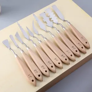 Set van 10 paletmessen roestvrij staal kunst spatel met houten handvat voor olieverf