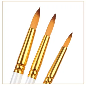 Fine detail paint brush set close-up showing soft nylon bristles and durable golden metal ferrule.