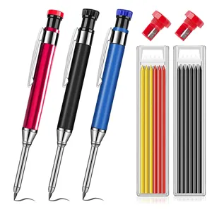 Professional Deep Hole Carpenter Pencil Metal Long Nib Woodworking Marking Pen With Built-in Sharpener And Graphite Refills