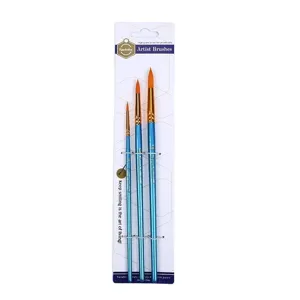 3-piece artist paintbrush set with blue handles for acrylic, watercolor and oil painting.