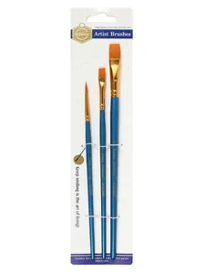 Professionelles 3-teiliges Pinselset mit blauen Griffen für Aquarell- und Acrylmalerei.