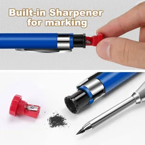 Detail view of deep hole carpenter pencil with built-in sharpener and 2.8mm graphite lead.