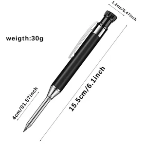 Deep hole metal woodworking pencil with 2.8mm graphite refill for carpentry and marking.