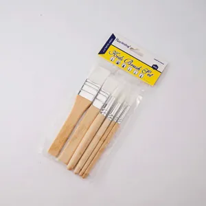 Set di pennelli per bambini con sei pennelli in legno per pittura ad acquerello e acrilico.