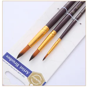 3-piece artist detail paintbrush set with wooden handles for acrylic and watercolor painting.