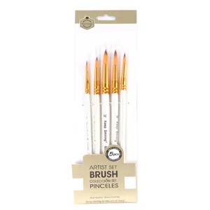 Nylon Paint Brushes Set Pearl White Wooden Handle Golden Ferrule Artist Paint Brushes For Watercolor And Acrylic Painting