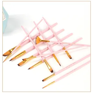 Professional 12pcs Pink Paint Brush Set Nylon Hair Acrylic Oil Watercolor Art Supplies