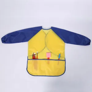 Children waterproof art smock detail, long sleeve painting apron with large front pockets.