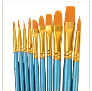 10pcs pearl blue paint brushes set nylon hair professional artist painting art supplies