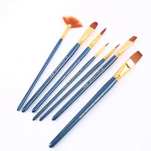 Nylon paint brush set 7pcs watercolor acrylic painting art supplies blue handle professional