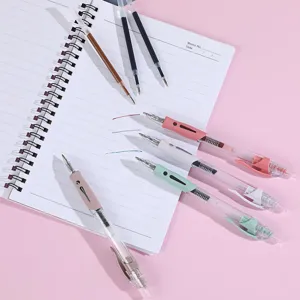 Detailed view of retractable retro gel pens set with 0.5mm bullet tip and pastel barrel.