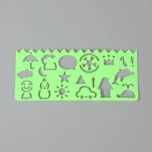 Multi-function Green Plastic Drawing Template Ruler Geometric Stencil for Students