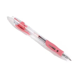 Cute retractable gel pen with pink grip and clear barrel, 0.5mm bullet tip for smooth writing daily.