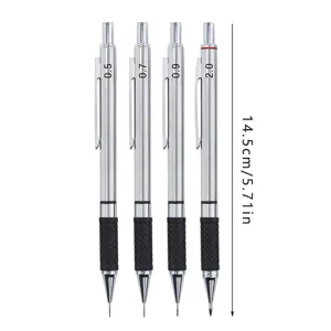 Set of 4 metal mechanical pencils with non-slip grip, 0.5 0.7 0.9 2.0mm for drafting and drawing.