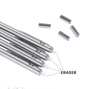 Professional mechanical drafting pencil set with metallic barrel and built-in eraser features