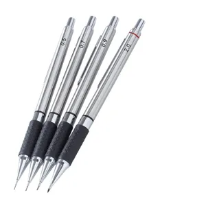 Stainless steel mechanical pencil set with grip, 0.5 0.7 0.9 2.0mm drafting art tools.