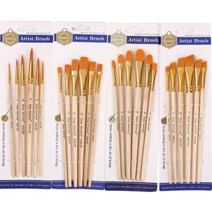 Set di Pennelli per Artisti Manico in Legno Pelo di Nylon Pennelli Piatti per Pittura ad Acquarello Acrilico e Olio