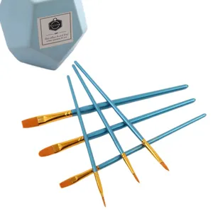 Detailed view of pearlescent blue nylon hair paint brush set, ideal for art painting.