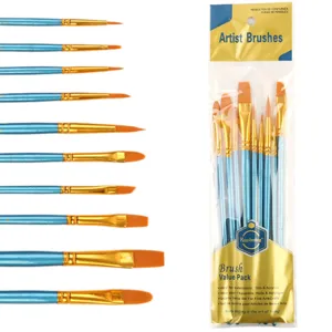 10pcs pearlescent blue nylon hair artist paint brush set for fine art watercolor painting