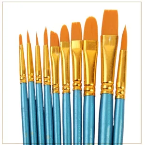 10pcs pearl blue nylon hair paint brush set for kids art painting and fine detailing.