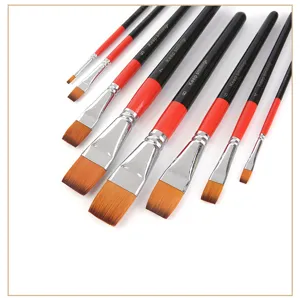 Professional flat paint brush set with wooden handle for watercolor and acrylic painting.